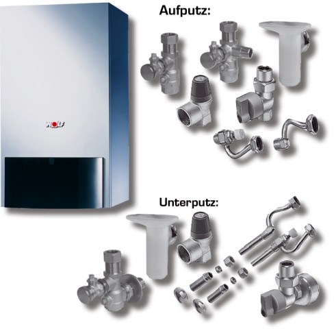 Wolf Paket Heizwerttherme CGU-2K-24 Erdgas LL, RM-2, Anschluss-Set Aufputz