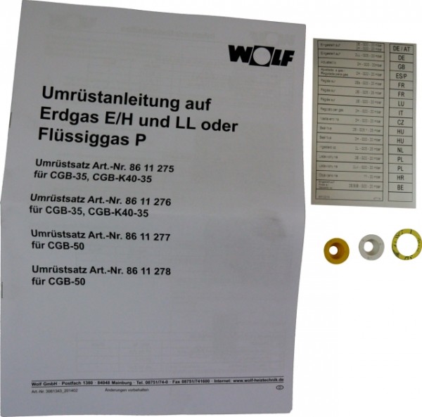 Wolf Umrüstsatz Flüssiggas - Erdgas E/LL und Erdgas E - LL, für CGB-(K)-35