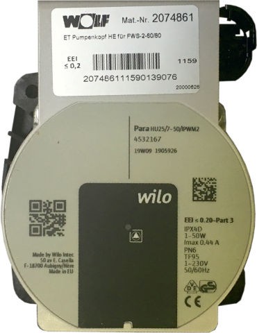 Wolf Pumpenkopf hocheffizient für FWS-2-60/80 Wilo PARA HU 25/7.0 PWM2